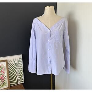 A.L.C. BELL SLEEVE BUTTON UP Shirt Blouse Lavender Periwinkle Collarless